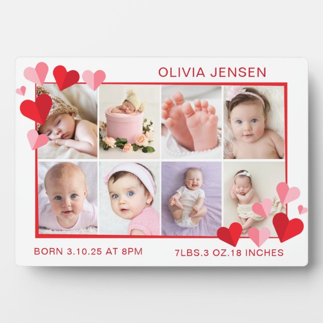 Baby Birth Stats Four Photo Collage  Plaque Fotoplatte (Vorderseite)