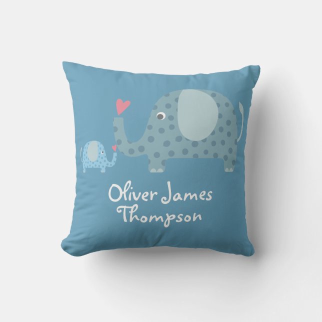Baby Birth Stats Personalisiert Polka Dot Elefante Kissen (Vorderseite)