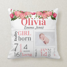 Baby Birth Stats Pink und Peach Floral
