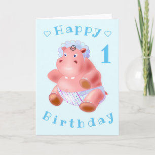 Baby Birthday Card Baby Hippo - Personalisiert Karte