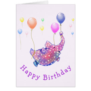 Baby Birthday Card Elephant Flying with Balloons