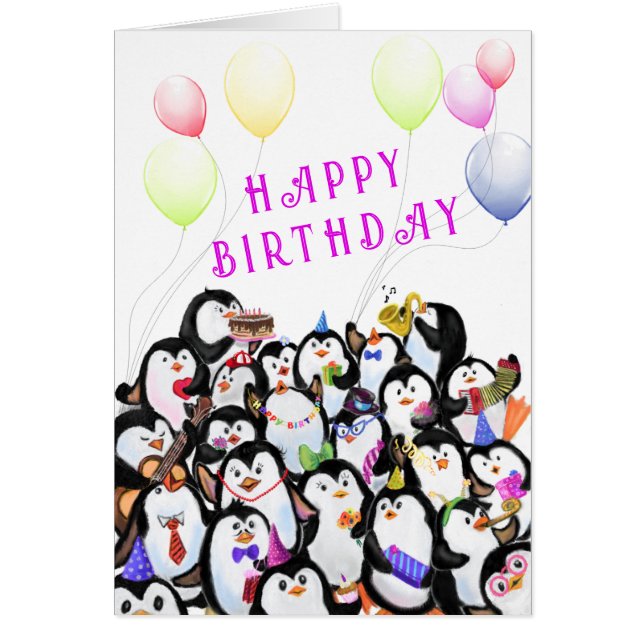 Baby Birthday Card Glückliche Pinguine Party Ihren (Vorne)