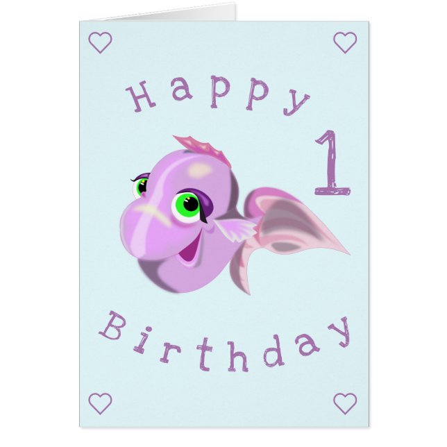 Baby Birthday Card Happy Fish - Personalisiert (Vorne)