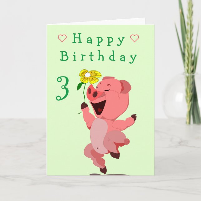 Baby Birthday Card Happy Piglet with Daisy Karte (Vorderseite)