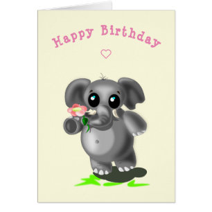 Baby Birthday Card Petit éléphant avec fleurs