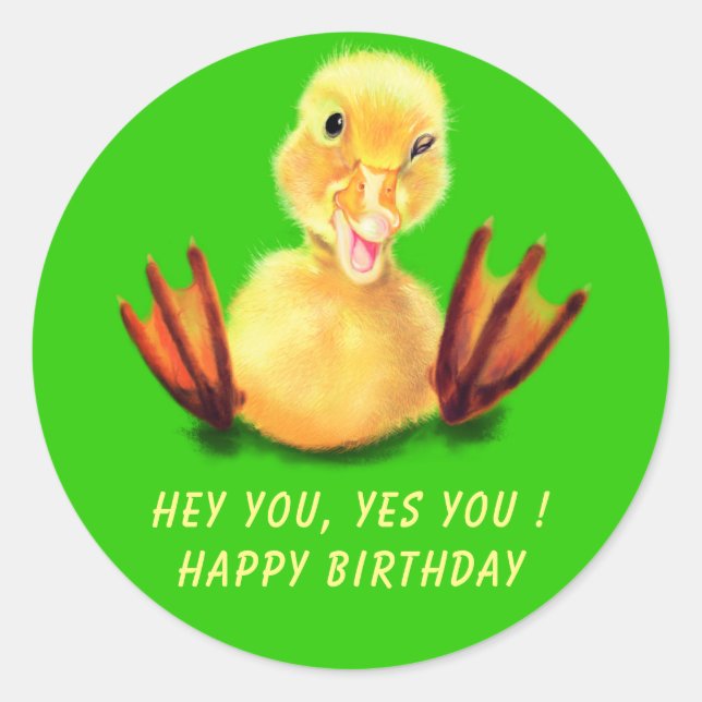 Baby Birthday Sticker spielend Winking Duckling (Vorderseite)