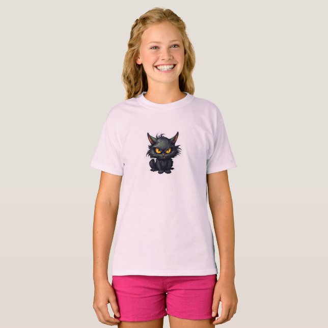 Baby Black Cat Design - T-Shirt de base pour fille (Devant entier)