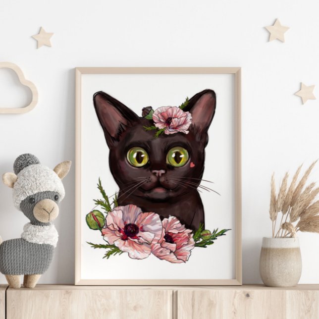 Baby Black Cat Rose Animal Poster | Wall Print (Von Creator hochgeladen)