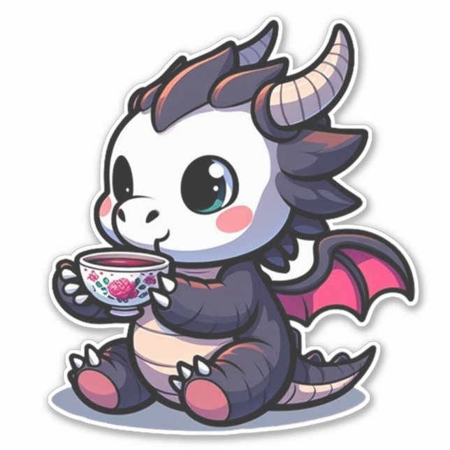 Baby Black Dragon trinkt Tee oder Kaffee Aufkleber (Vorderseite)