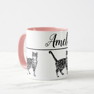 Baby Black White Tabby cat Chats Whimsical Art Mug