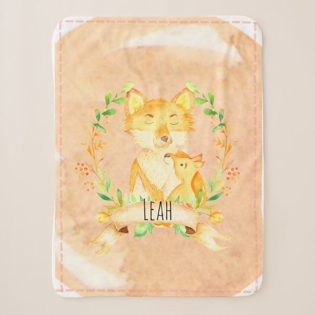 Baby Blanket Fox Floral Sherpa Sherpadecke (Vorderseite)