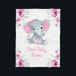 Baby Blanket Girl Elephant Name Custom Gift Idee Fleecedecke<br><div class="desc">Coole Geschenkidee für ein kleines Mädchen zu kommen (Idee eines Newbordgeschenks) - mit Ihrem eigenen Namen in Sekunden anpassen! Kleiner Baby Elefant mit rustikalen Blume und Elefanten in Aquarellfarben.</div>
