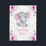 Baby Blanket Girl Elephant Name Custom Gift Idee Fleecedecke<br><div class="desc">Coole Geschenkidee für ein kleines Mädchen zu kommen (Idee eines Newbordgeschenks) - mit Ihrem eigenen Namen in Sekunden anpassen! Kleiner Baby Elefant mit rustikalen Blume und Elefanten in Aquarellfarben.</div>