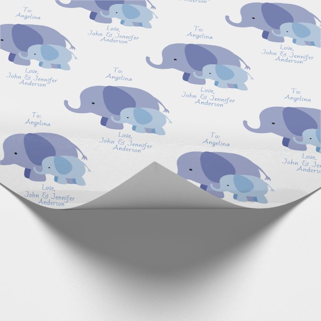 Baby-Blau-Elefant Geschenkpapier (Ecke)