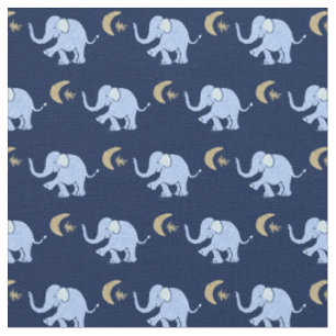 Baby-Blau-Elefanten mit Mond und Stern auf Blau Stoff