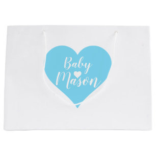 Baby-Blau-Herz-Jungen-Geschenk-Tasche Große Geschenktüte