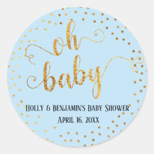Baby-Blau-"oh Baby-" Imitat-GoldfolieConfetti Runder Aufkleber