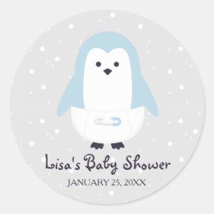 Baby-Blau-Pinguin-Babyparty-Aufkleber Runder Aufkleber