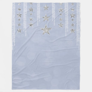 Baby Blau & Silber Glitter Sterne Funkeln Glam Fleecedecke