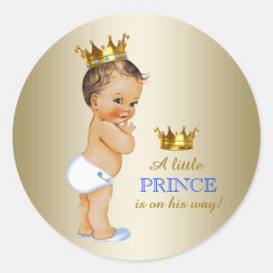 Baby-Blau und Gold Prinz Baby Shower Runder Aufkleber