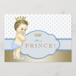 Baby-Blau und Goldprinz Babyparty Einladung