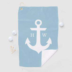 Baby-Blau-und Weiß-Anker-Monogramm Golfhandtuch