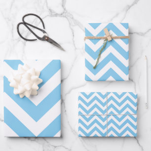 Baby Blau und Weiß Unterschiedliche Größen Zickzac Geschenkpapier Set