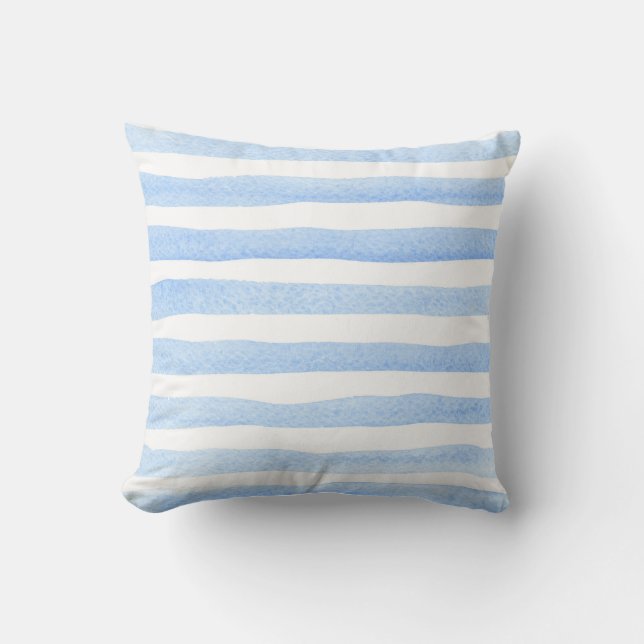 Baby Blau und Weiß Wasserfarbe Horizontal gestreif Kissen (Vorderseite)