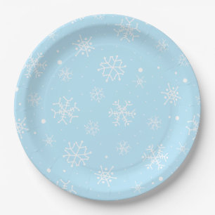 Baby Blau und Weiße Schneeflocken Pappteller