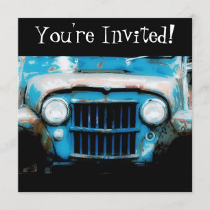 Baby-Blau-Vintages Auto - Sie werden eingeladen! Einladung