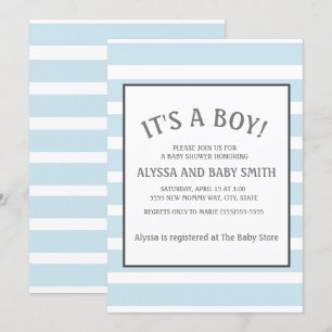 Baby-Blau-Weiß-Gestreifte Babyshower für Jungen Einladung