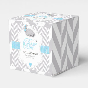 Baby-Blau, weiße graue Elefant-Babyparty Geschenkschachtel