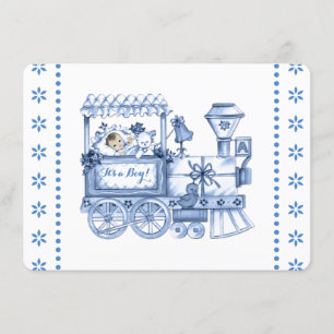 Baby-Blau-Zug-Baby-Dusche Einladung