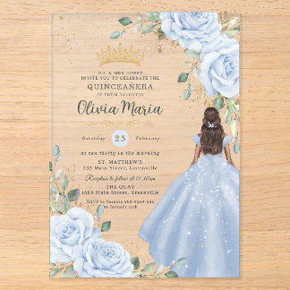 Baby Blaues Blumenkleid Prinzessin Kleid Quinceañe Acryleinladungen