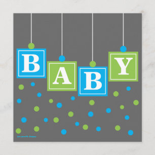 BABY blockiert blaues Grün-Jungen-Babyparty Einladung