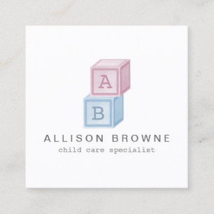 Baby Blocks Monogram Babysitter Pink/Blau Quadratische Visitenkarte