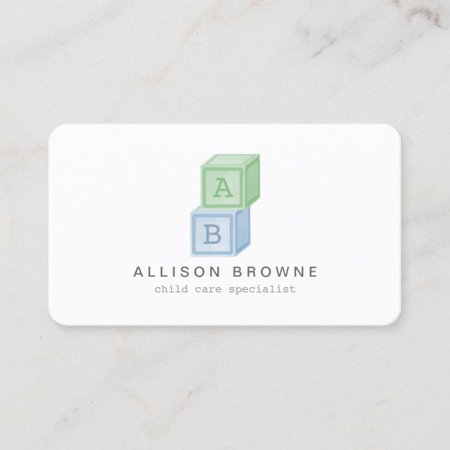 Baby Blocks Monogram Chilcare, Babysitter Card 3 Visitenkarte (Vorderseite)