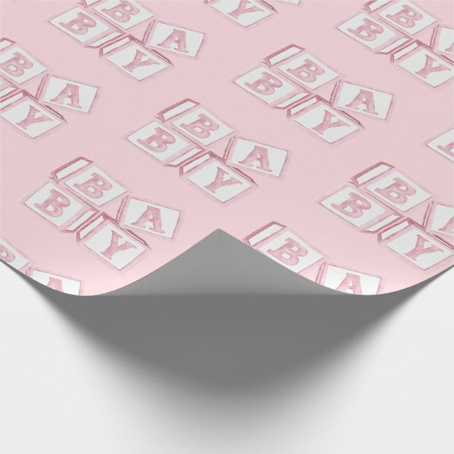 Baby Blocks Typografie Pink Aquarelldusche Geschenkpapier (Ecke)