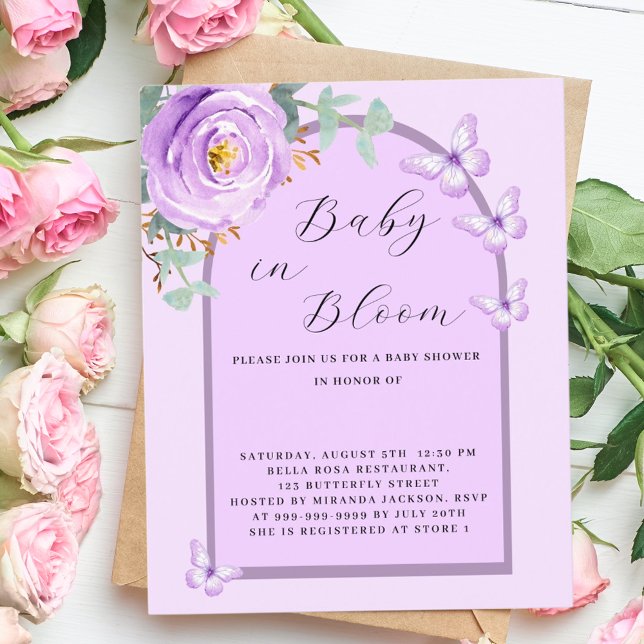 Baby Bloom lila Schmetterling Baby Dusche Einladun (Von Creator hochgeladen)
