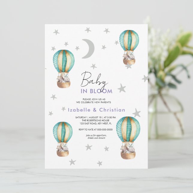 Baby Bloom Niedliche rustikale tierische Einladung (Stehend Vorderseite)