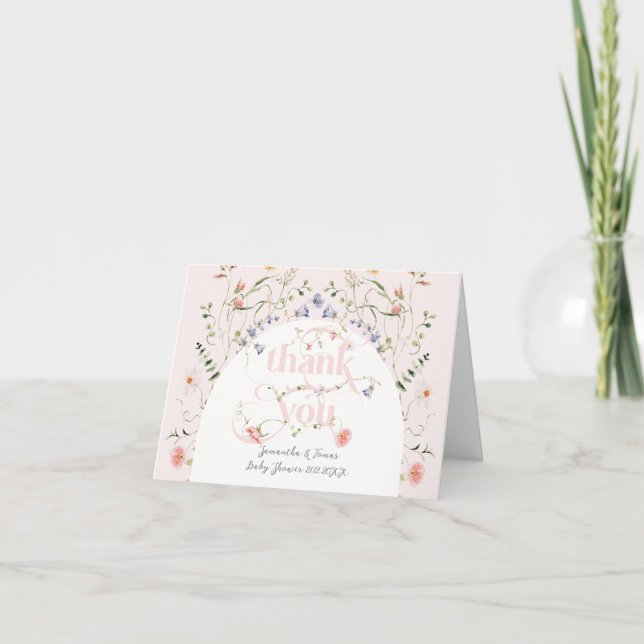 Baby Bloom Wildblume Girl Pink Kinderdusche Dankeskarte (Vorderseite)