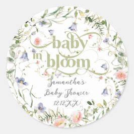 Baby Bloom Wildblume Moderne neutrale Babydusche Runder Aufkleber