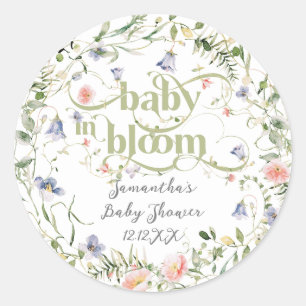 Baby Bloom Wildblume Moderne neutrale Babydusche Runder Aufkleber