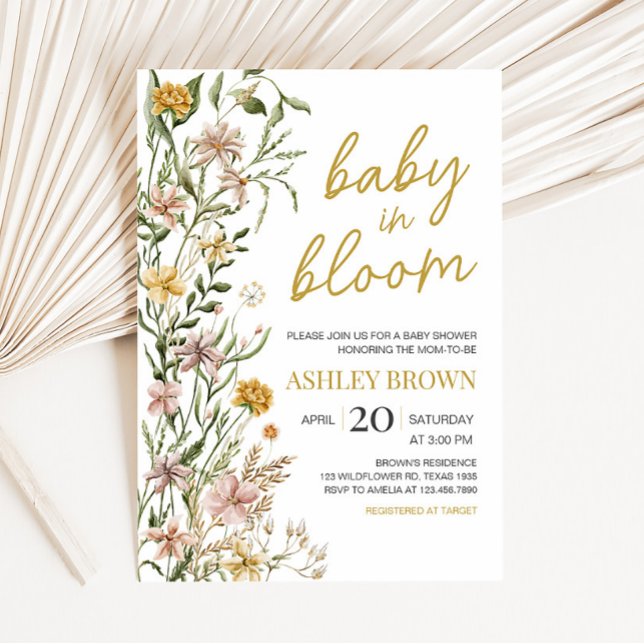 Baby Bloom Wildblume Spring Baby Dusche Einladung (Floral Baby in Bloom Baby Shower Invitation)