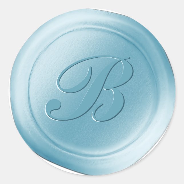 Baby Blue 1 Letter Monogram Wax Siegel Stickers (Vorderseite)