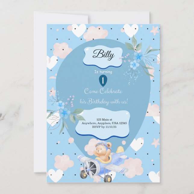 Baby Blue 1er invitation anniversaire (Devant)