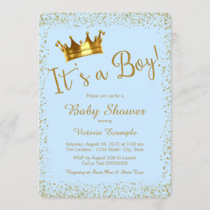 Baby Blue and Gold Baby Dusche Einladung