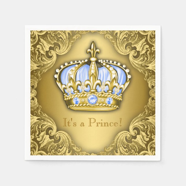 Baby Blue and Gold Crown Baby Dusche Serviette (Vorderseite)