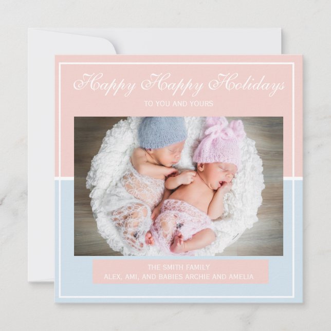 Baby Blue and Pink Twin Boy Girl Foto Weihnachten (Vorderseite)