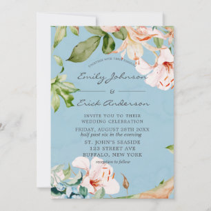 Baby Blue and Pink Watercolor Lily Wedding Einladung